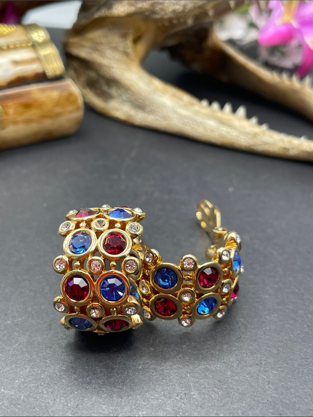 Swarovski colorful clip earrings vintage